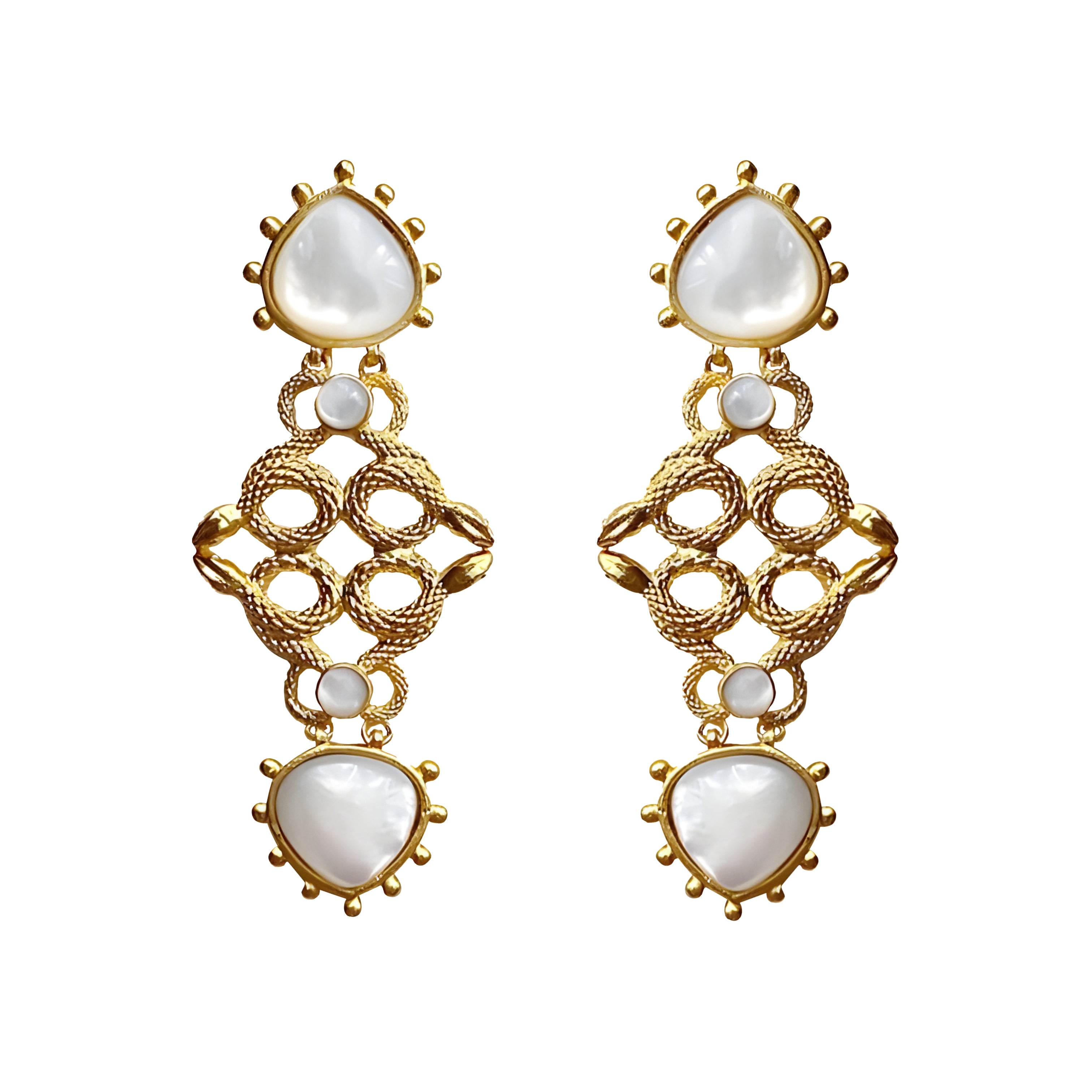 Natural mother of pearl snake earrings